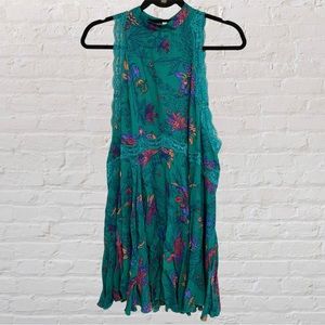 Free People Teal Tropical Floral Chemise Slip Dress